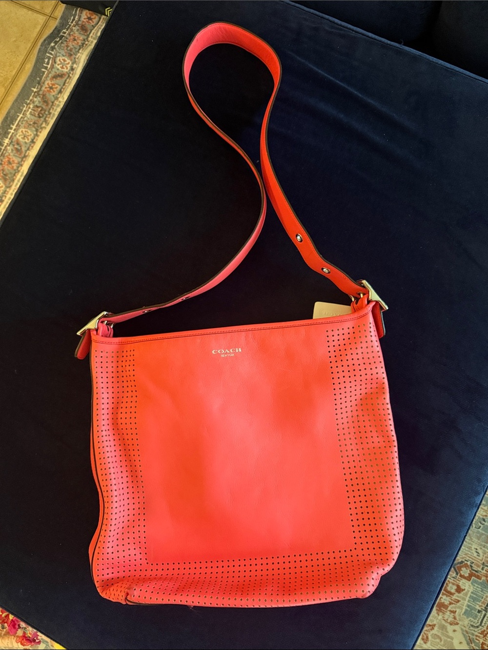 Coach Red Perforated Leather Shoulder Bag